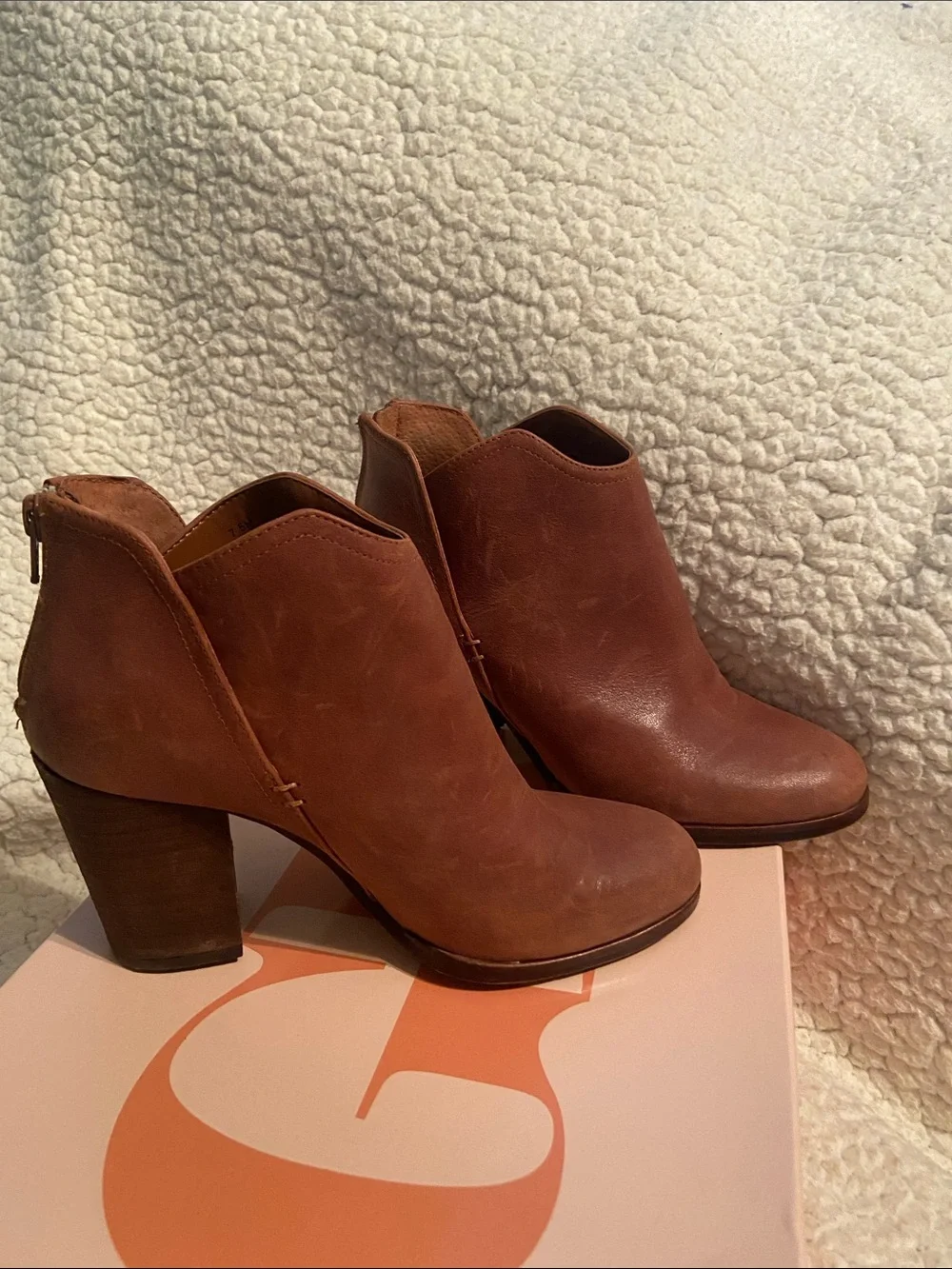 Gianni Bini Brown Leather Block Heel Ankle Booties